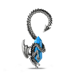 Silver Pterosaur Wrapped with Blue Thread Turquoise