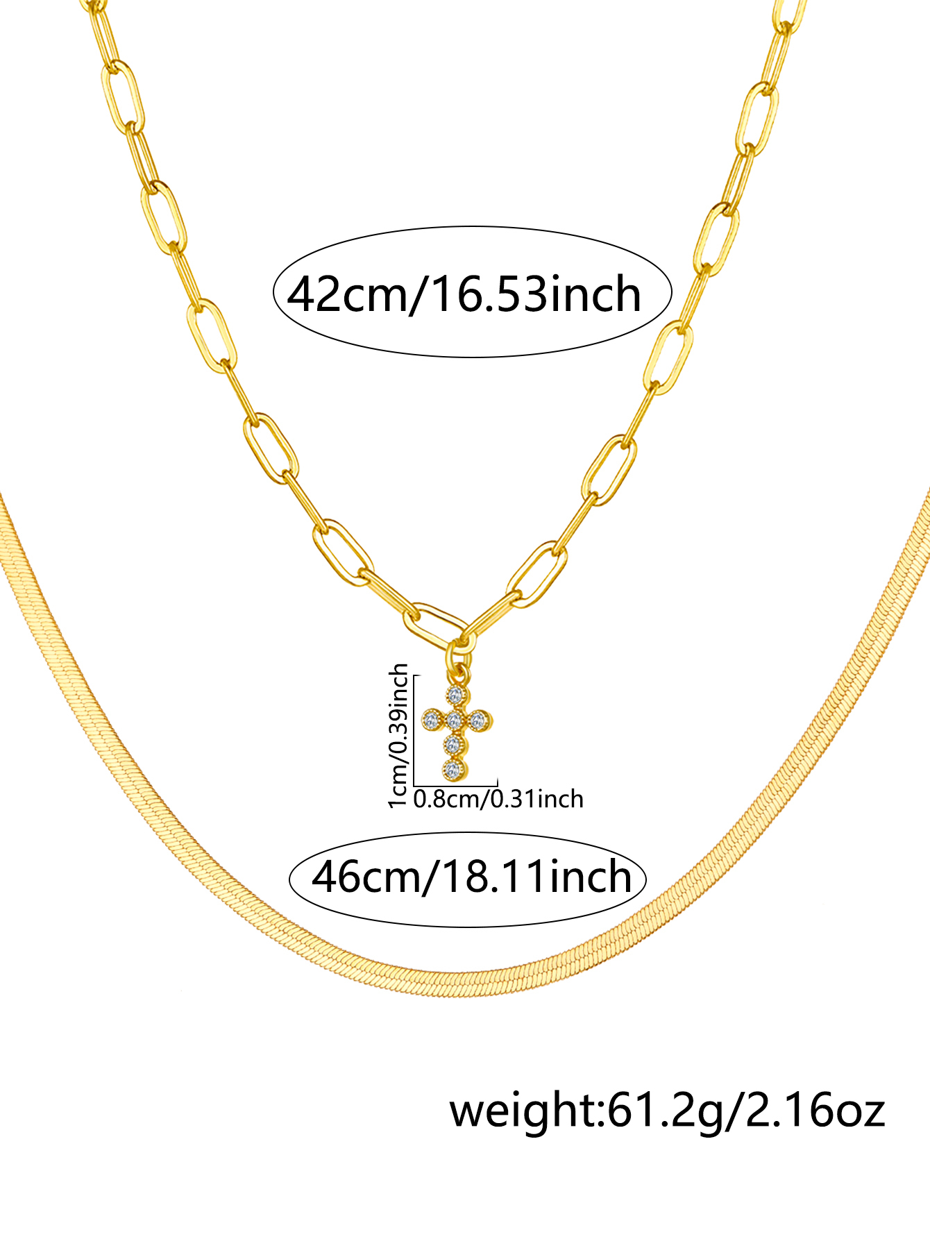 Fashion Layered Accessories: 18K Gold Plated Copper Heart-Shaped Hollow Pendant Necklace And Checkered Paperclip Set, Shiny Cubic Zirconia, Essential For Women