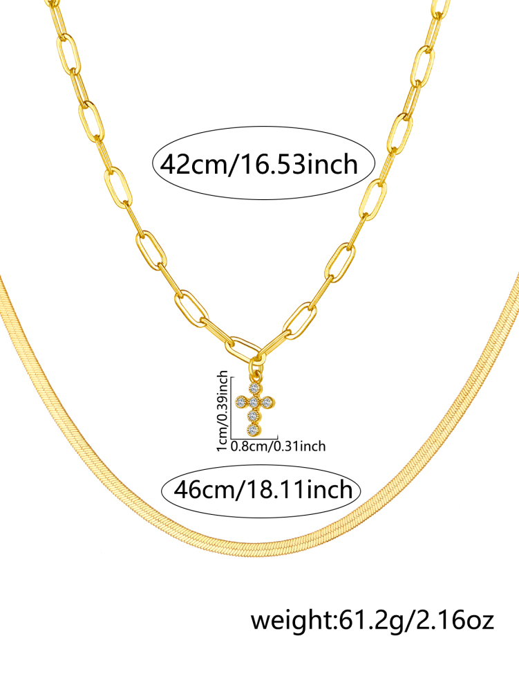 Fashion Layered Accessories: 18K Gold Plated Copper Heart-Shaped Hollow Pendant Necklace And Checkered Paperclip Set, Shiny Cubic Zirconia, Essential For Women