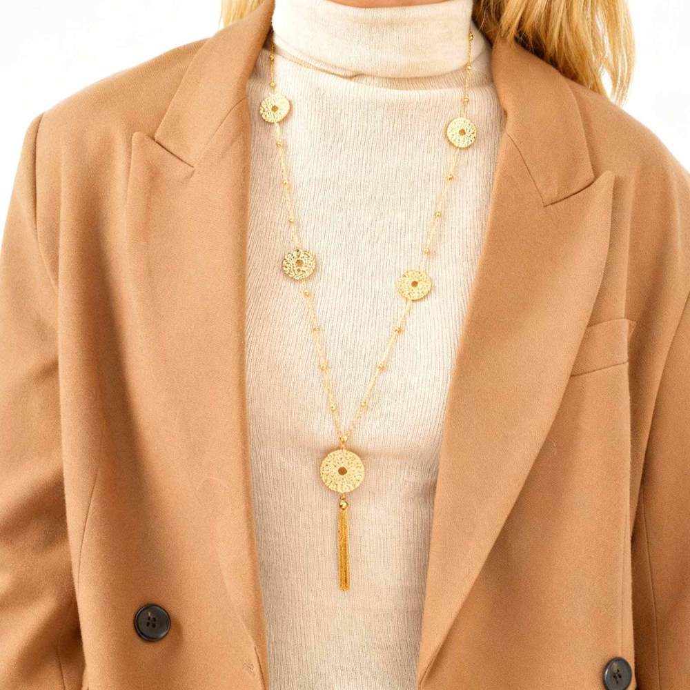 18K Gold Plated 304 Stainless Steel Vacuum Electroplating (In Furnace) Geometric Pattern (Jewelry) Waterproof Non-Fading Hollow Y-Shaped Necklace Long Sweater Chain Women's Accessories
