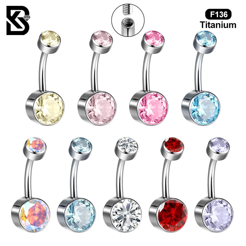 5A Grade Zirconia Titanium Belly Button Ring With Internal Teeth Edge Cylindrical Navel Jewelry Women Body Piercing Accessories