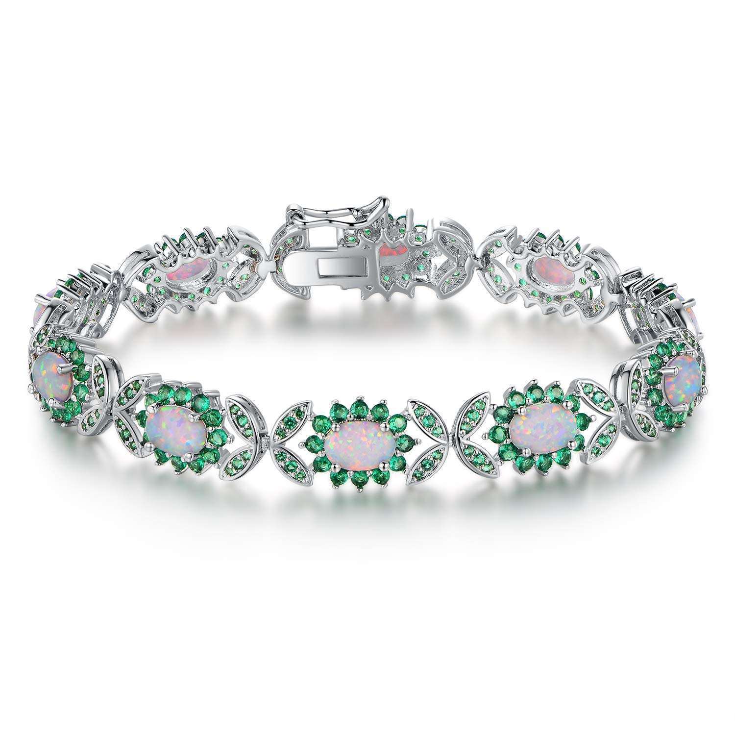 Fashionable Oval Shaped Opal Bracelet Elegant Geometric Pattern Copper Jewelry Colorful Gemstone Accessories For Women