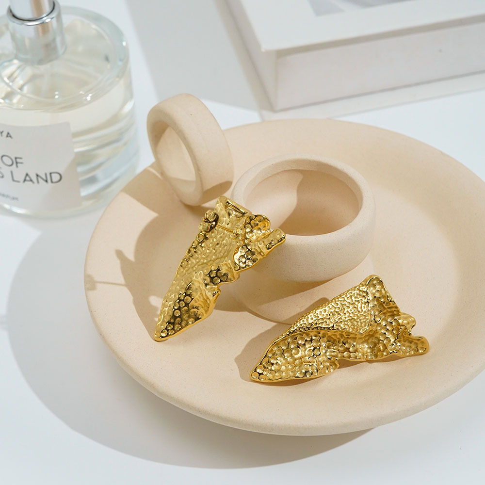 Foldable Titanium Steel Triangle Crease Earrings Plated 18K Gold  Style Daily Wear Jewelry Accessories