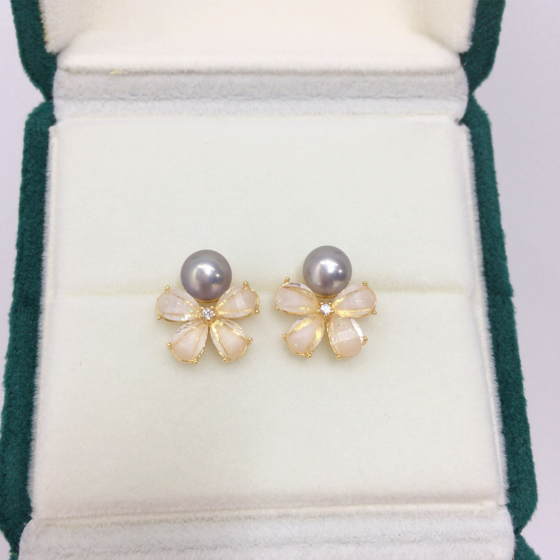 Natural Freshwater Pearl Earrings For Women 18K Gold Plated Flower Studs S925 Sterling Silver Posts Wedding Jewelry Accessories