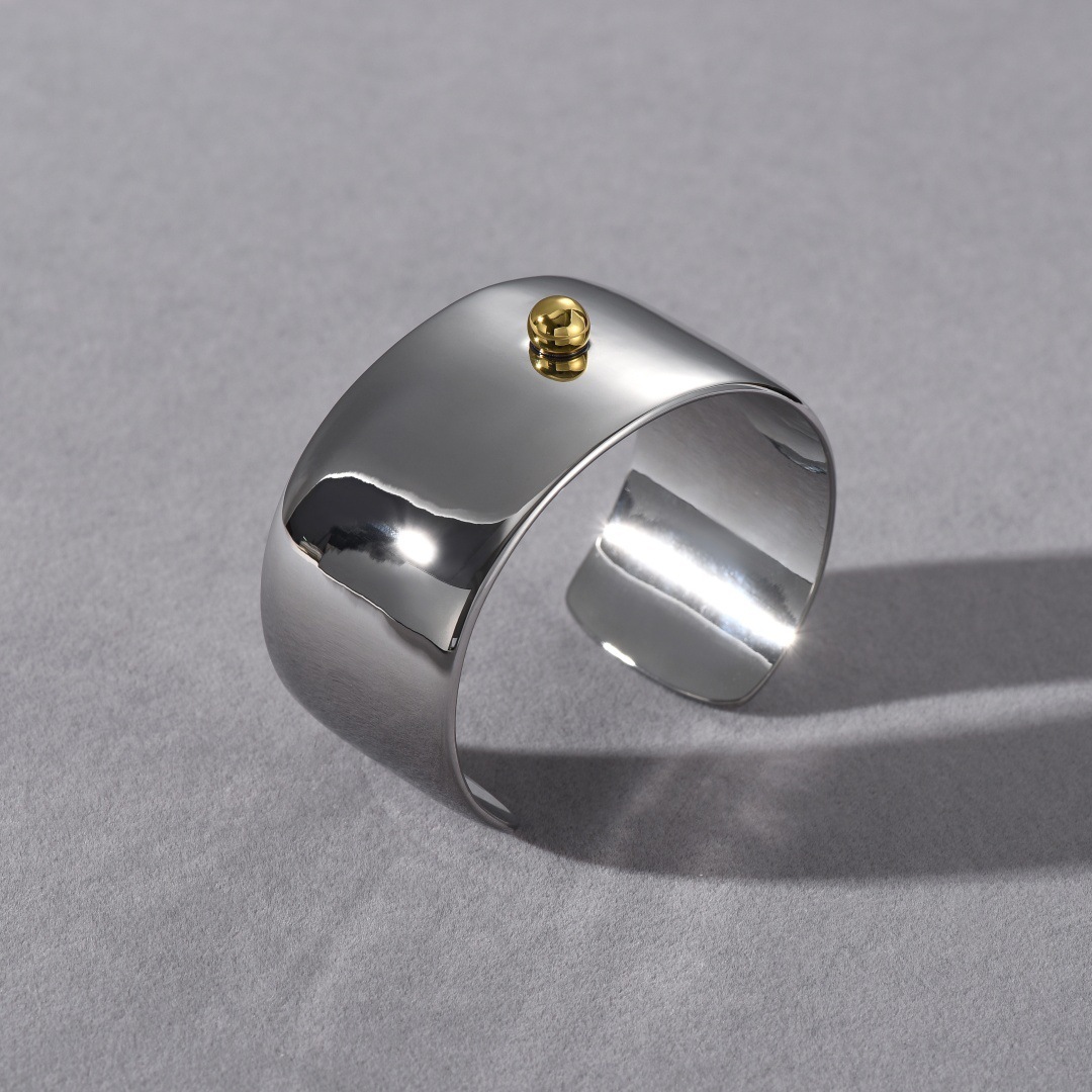 Trendy Couple Open Hand Rings Wide Face Color Block Gold And Silver Simple Style Retro Design For Personality Fashion Accessories