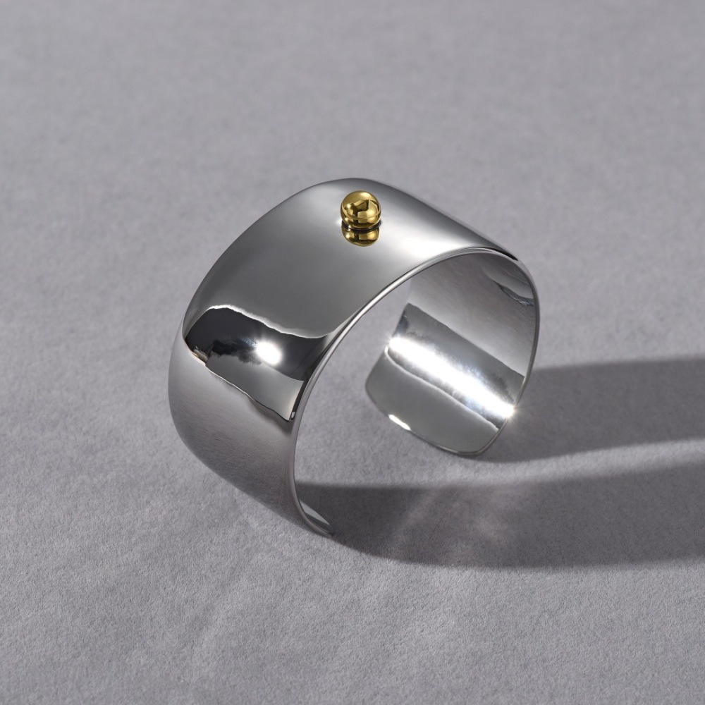 Trendy Couple Open Hand Rings Wide Face Color Block Gold And Silver Simple Style Retro Design For Personality Fashion Accessories