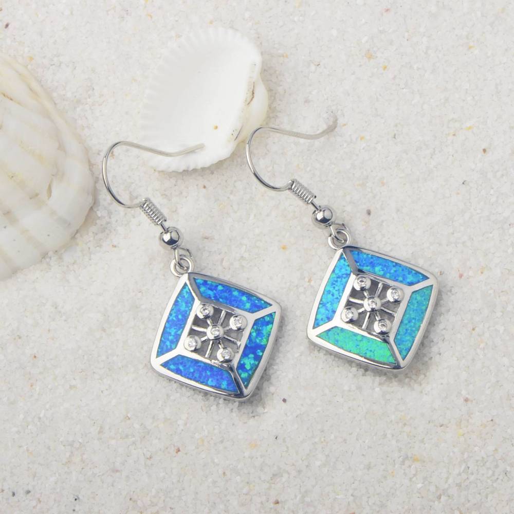 Hawaii Blue Women's Opal Earrings Simple Diamond Shape TikTok Ins European Style Jewelry Accessories Geometric Pattern Copper