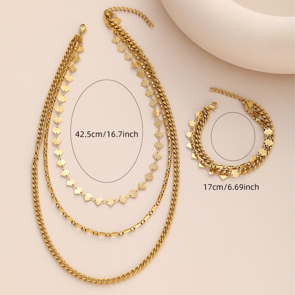 Multi-layer Geometric Shape Bracelet Necklace Set Women's Stackable Jewelry Accessories