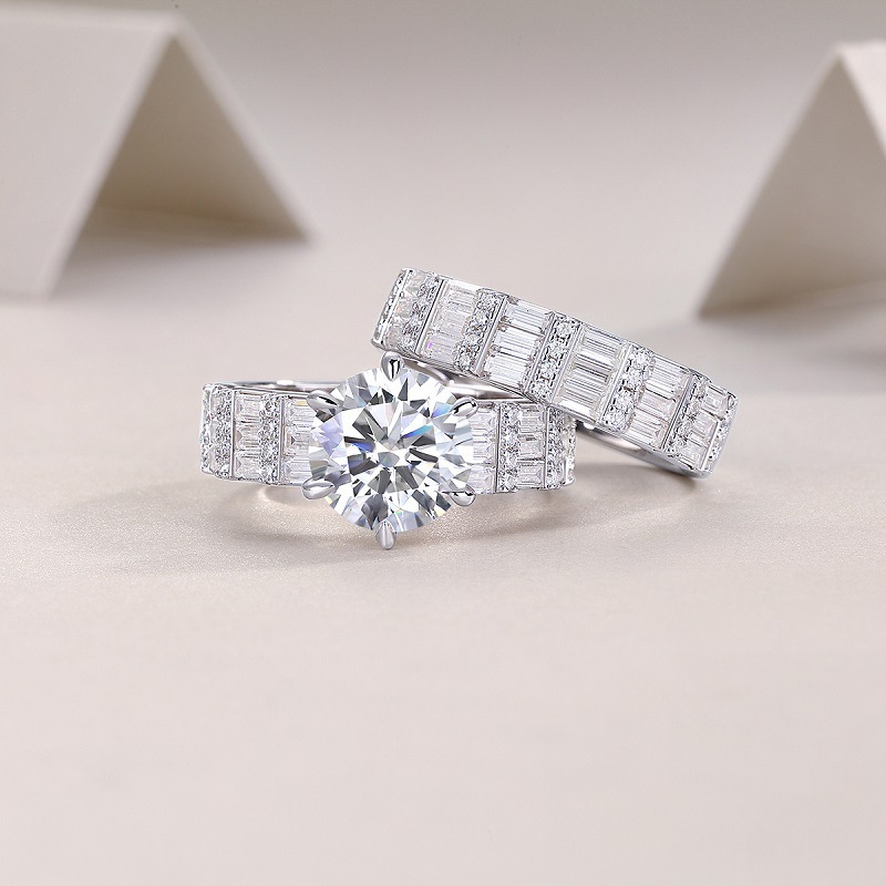 925 Sterling Silver Moissanite Geometric Rings GRA Certificate