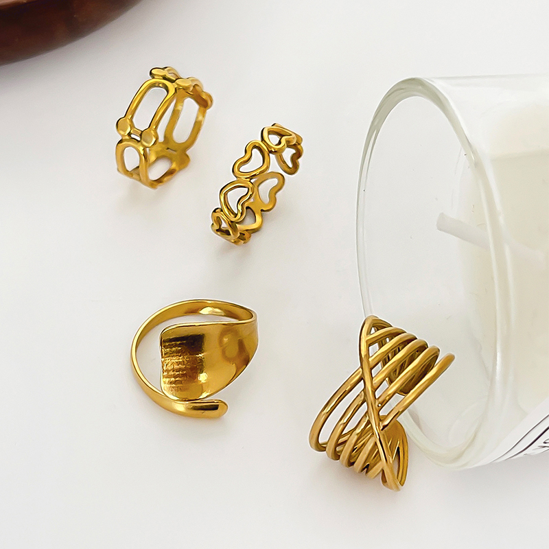 304 Stainless Steel Solid Color PVD Coated Real Gold Plated Simple Style Classic Style Waterproof Non Tarnish Surgical Steel Plating Gold Open Rings
