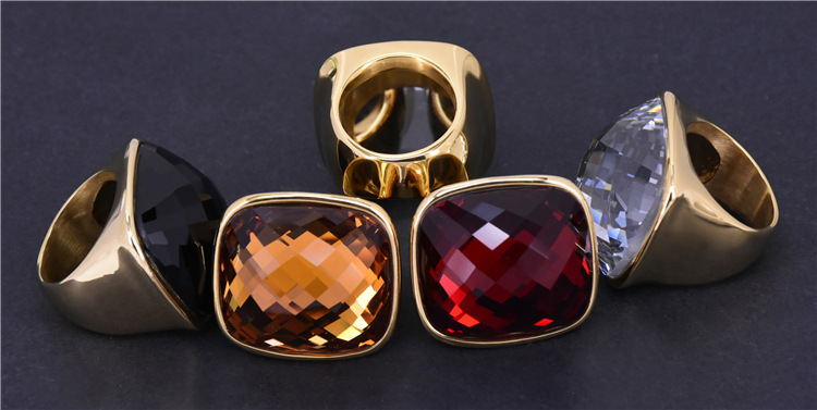 Wholesale Jewelry Elegant Classic Style Square 304 Stainless Steel Glass Inlay Rings