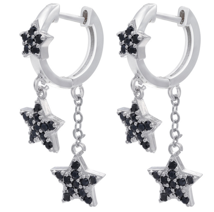 New Micro-inlaid Star Earrings Long Five-pointed Star Tassel Earrings Colored Copper Zircon Jewelry Accessories