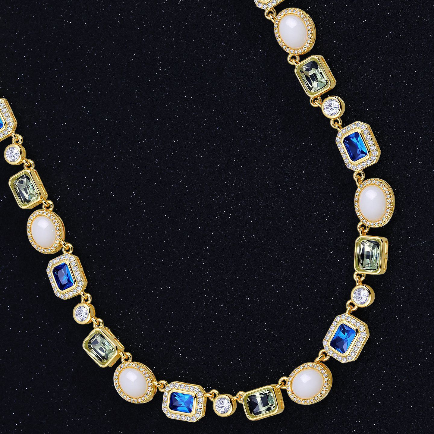 Colorful Gemstone Necklace Women's Fashion Jewelry Zircon Accessory Hip Hop Style Pendant Clavicle Chain Luxury Sensation