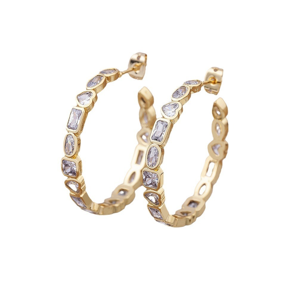 True Gold Plated Copper Heart Square Geometric Micro Paved Zirconia Large Earrings New Style Fashion Jewelry Accessories