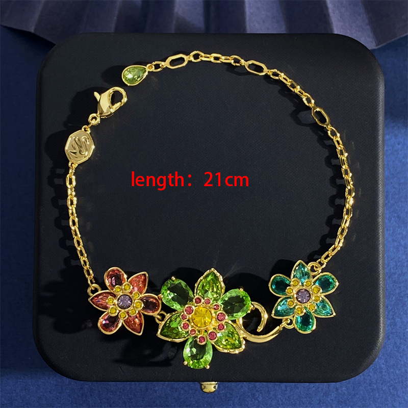 Colorful Diamond Flower Shaped Bracelet Cut Lively Three Dimensional Candy Crystal Rhinestone Clip On Clasp Fashion Jewelry For Women