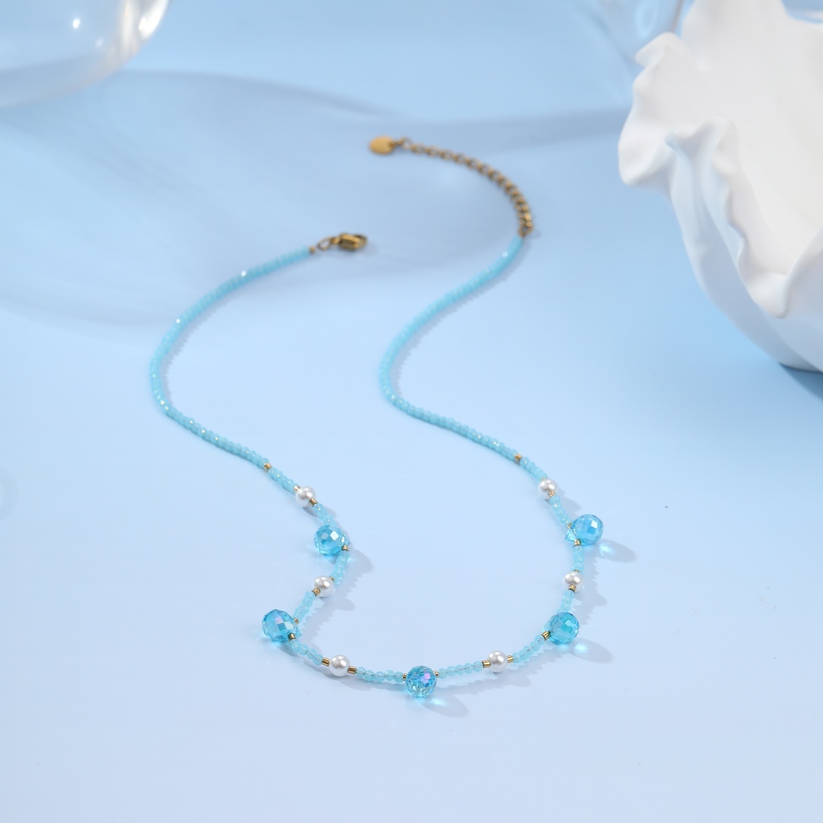 Vacation Style Fashion Crystal Beaded Necklace Bohemian Style Stainless Steel Necklace Niche Jewelry Wholesale