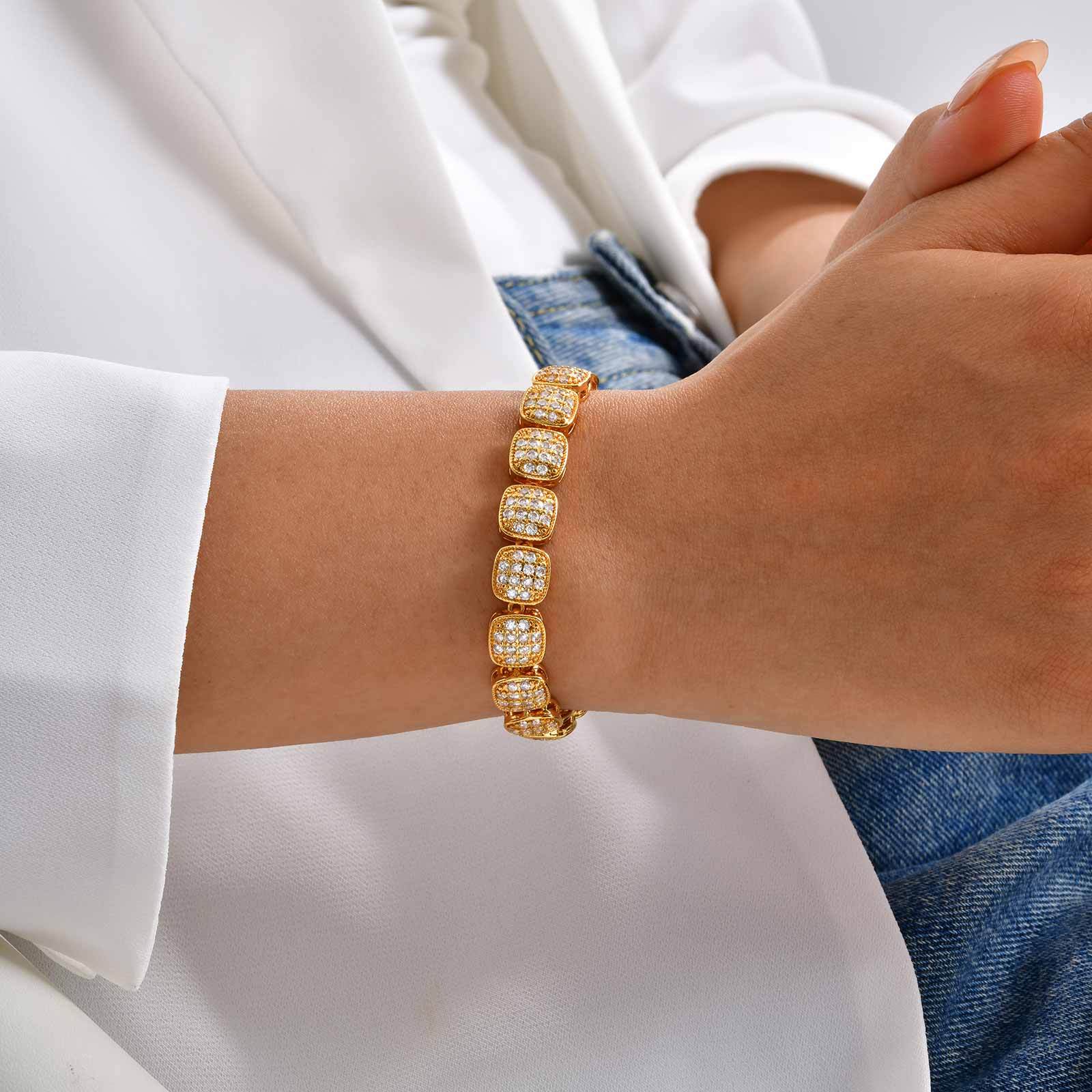 INS Style Copper Material Zircon Inlaid Bracelet Natural Light Luxury Feng Shui Plated 18K Real Gold Geometric Pattern Women's Jewelry Clasp Accessories