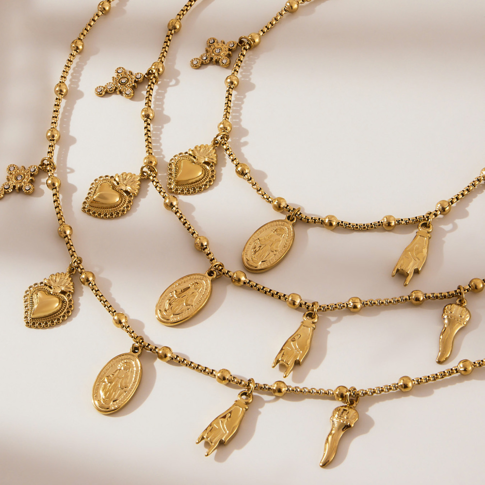 Stainless Steel DIY Multi-Parts Pendant Necklace Cross Heart Oval Jewelry Accessories 18K Gold Plated Versatile Jewelry