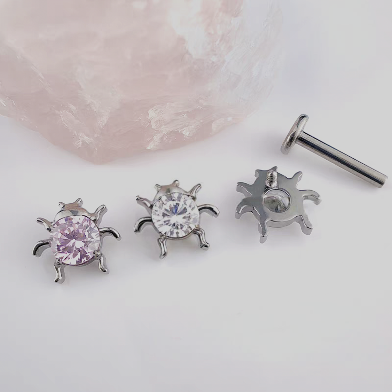 Titanium F136 G23 Powder White Zirconia Flat Bottom Inner Tooth Ear Bone Studs Unisex Daily Streetwear Body Jewelry Accessories