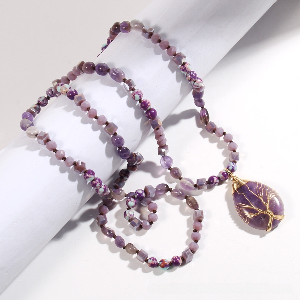 Constellation Water Drop Natural Stone Glass Bohemian Style Pendant Necklace Women's Jewelry Accessories