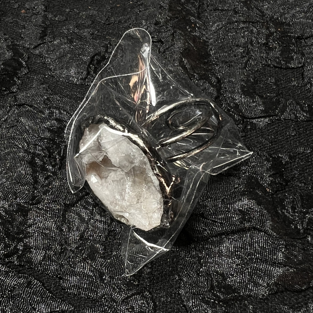 Retro Handmade Adjustable Silver Gold Plated Agate Crystal Ring Open Geometric Unisex Wide Band Jewelry Accessories