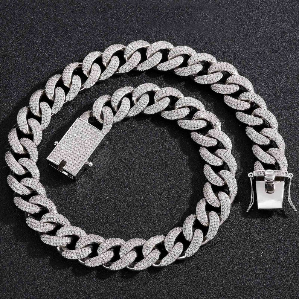 Qiji Men's Hip Hop Necklace 18mm Three Rows Cubic Zirconia Cuban Link Personalized Micro-Set Zirconia Men's Necklace