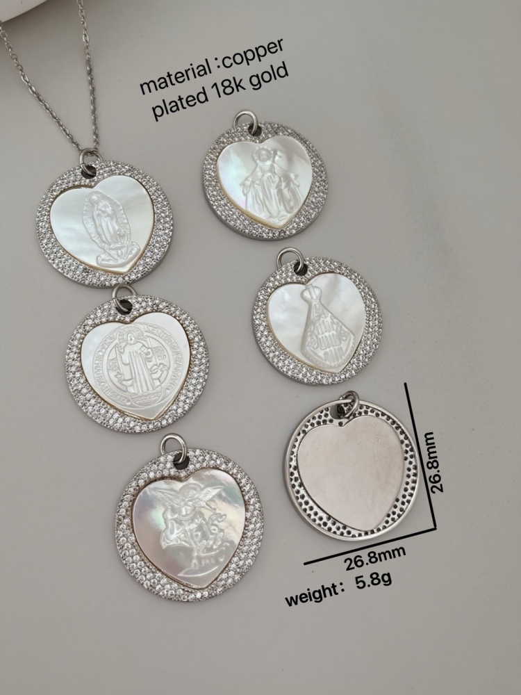 New Zircon White Mother-of-Pearl Guadalupe Pendant Women's European Style Jewelry Accessories Geometric Pattern Electroplated