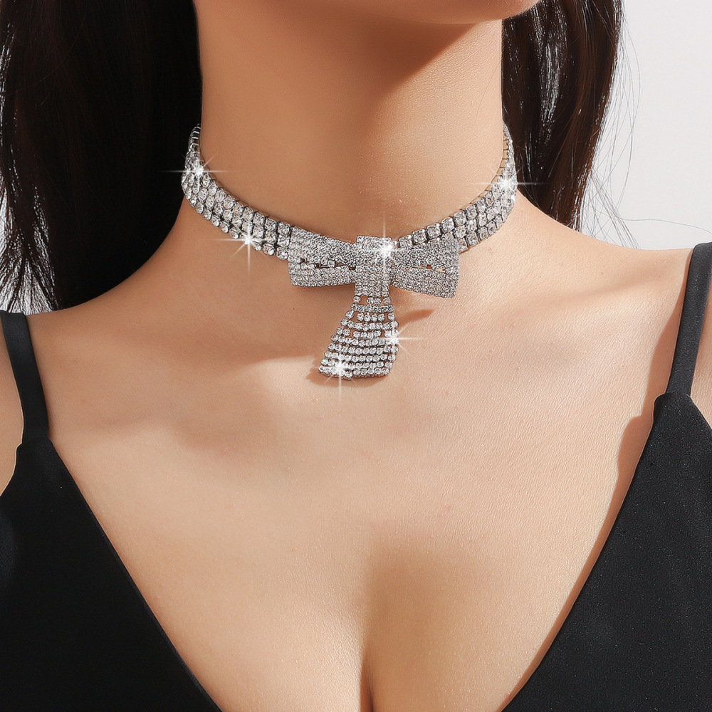 Jewelry Accessories Sexy Full Diamond Large Bow Necklace Choker Diamond For Women