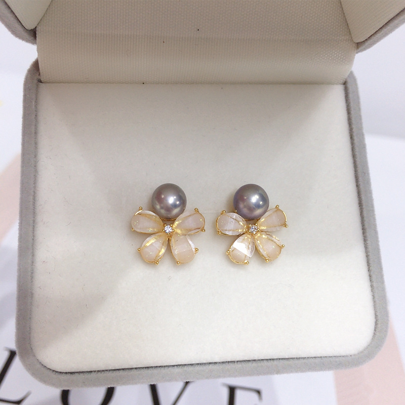 Natural Freshwater Pearl Earrings For Women 18K Gold Plated Flower Studs S925 Sterling Silver Posts Wedding Jewelry Accessories