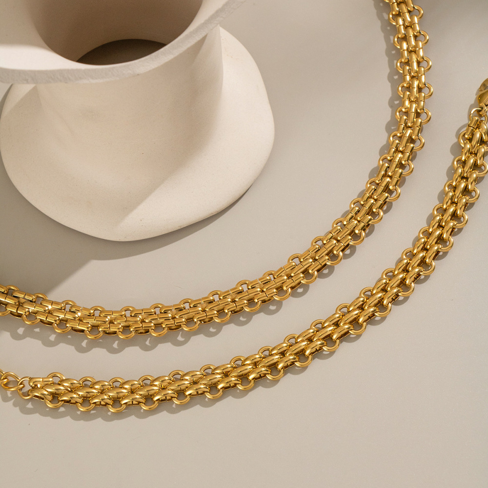 Handmade Stainless Steel Electroplated 18K Gold Jewelry Set For Women U-shaped Necklace Bracelet Set Accessories