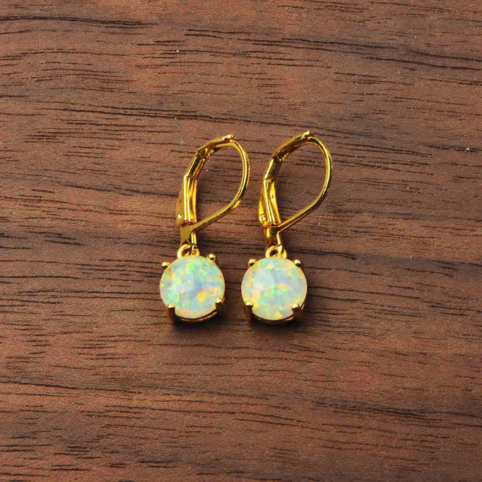 Simple Round Opal Earrings TikTok Ins  Style Jewelry Accessories Copper Material Holiday Style