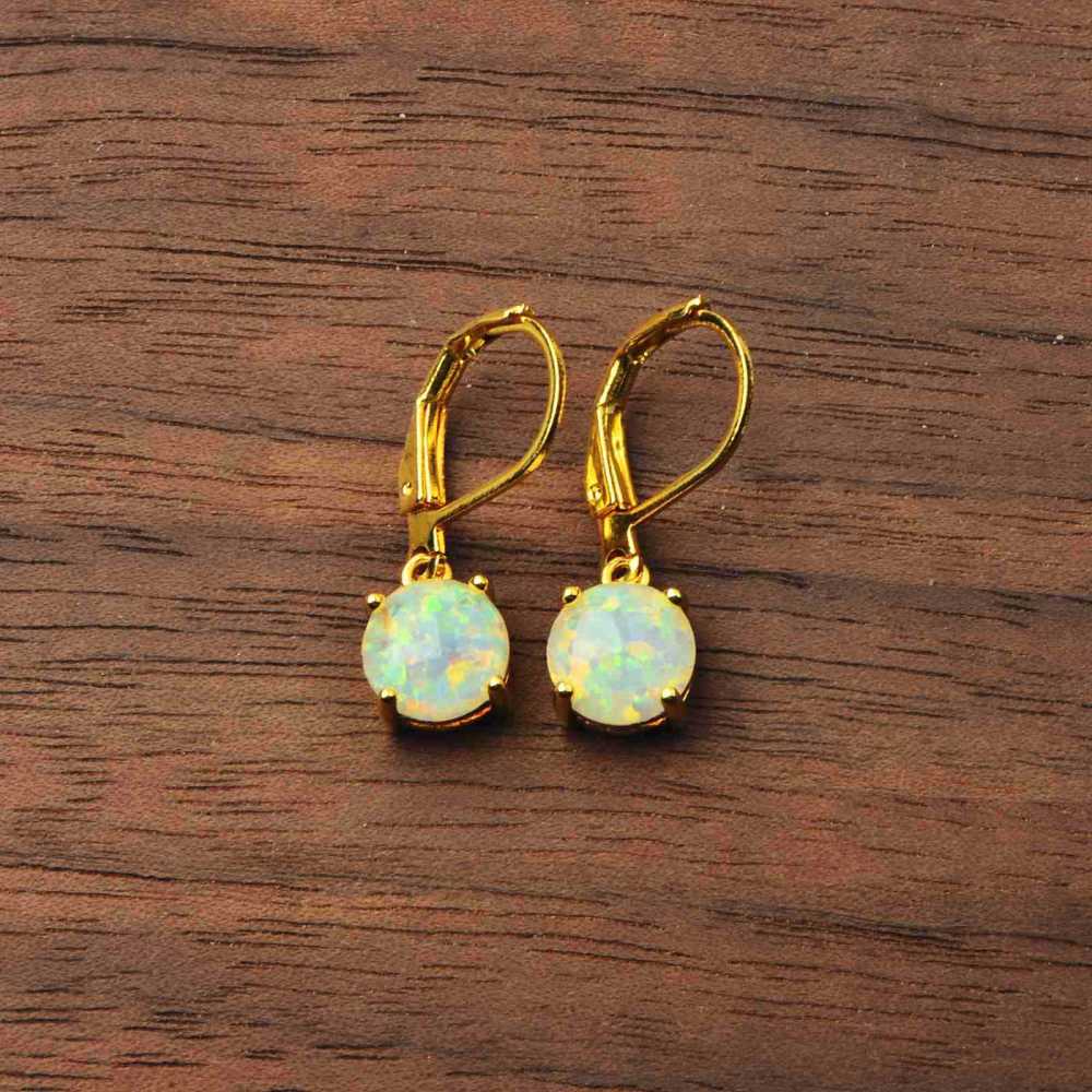 Simple Round Opal Earrings TikTok Ins  Style Jewelry Accessories Copper Material Holiday Style