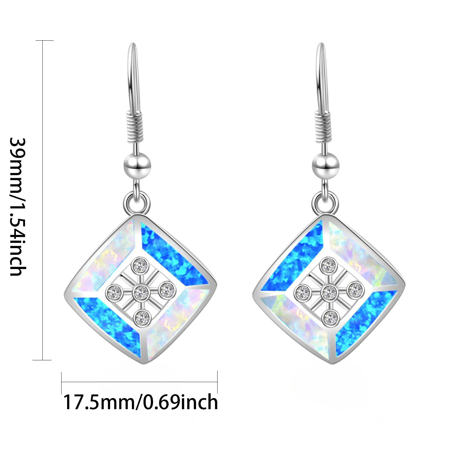Simple European Style Opal Rhombus Shaped Earrings Fashionable Vacation Theme Copper Material Jewelry Accessories
