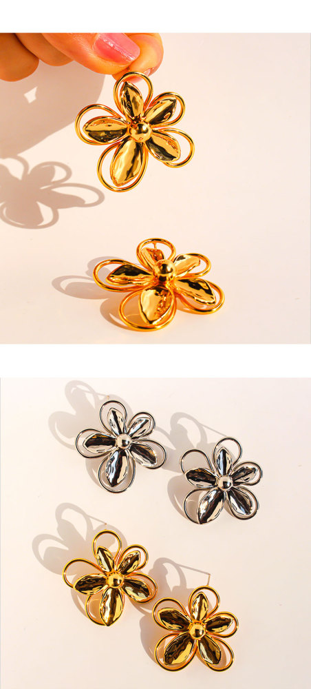 3D Hollow Large Flower Stud Earrings Artistic Line Petal Earrings Women's Accessories 1134 Geometric Hypoallergenic