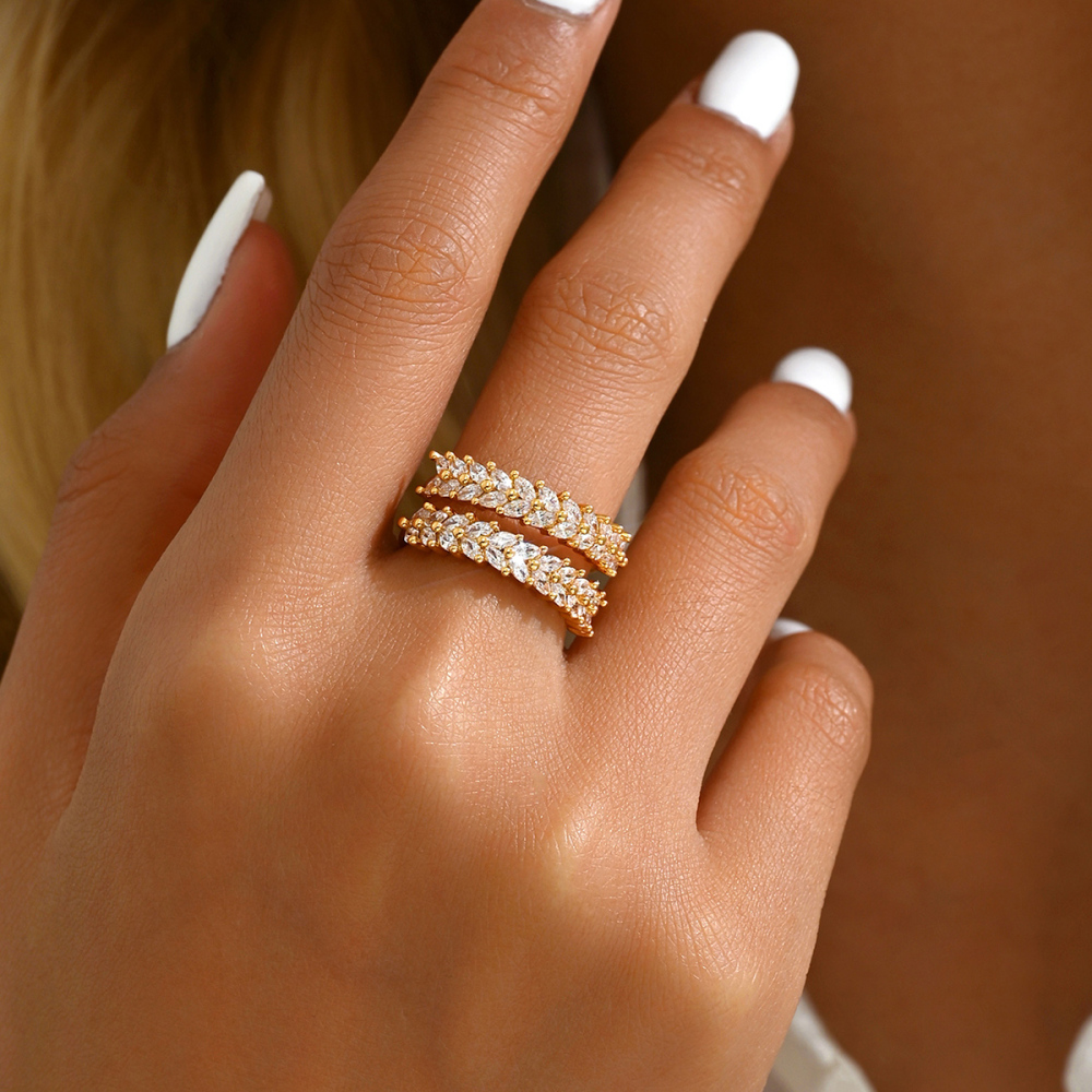 1 Piece Copper Inlaid Zircon Fashion Light Luxury High-end Niche Diamond-studded Wheat Spike Shape Open Ring Finger Banquet Party Jewelry Accessories