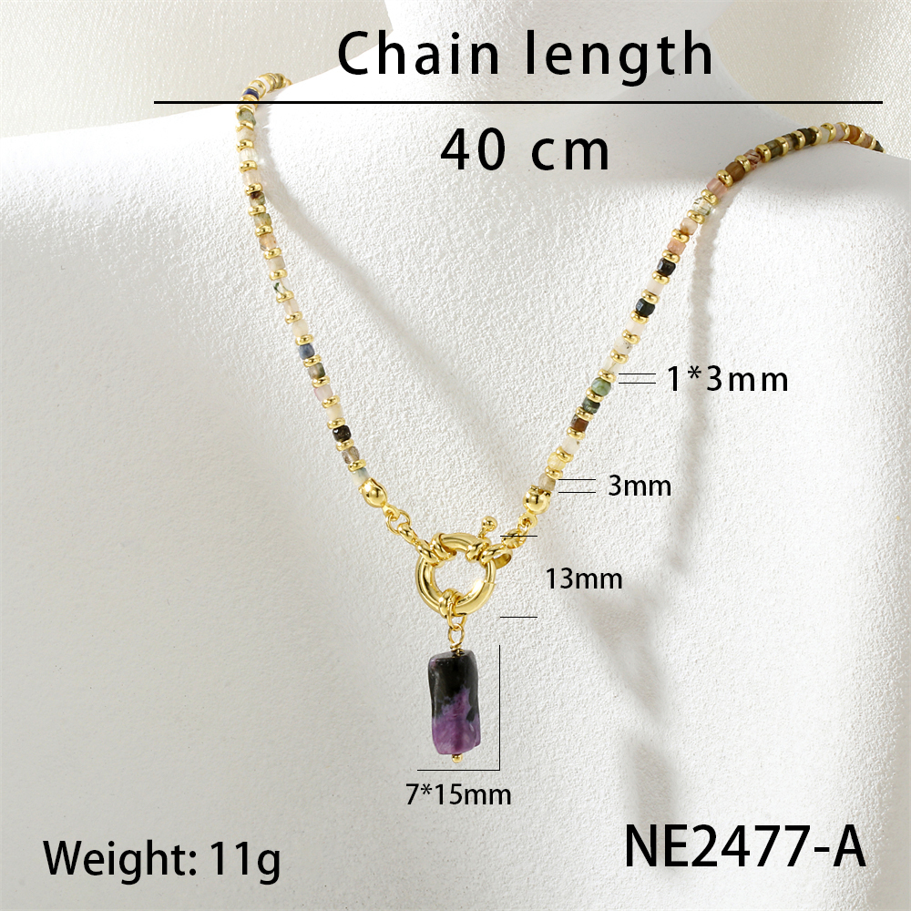 Vacation Classic Style Geometric Semi-precious Stone Tourmaline Copper Beaded Chain Pendant Necklace In Bulk