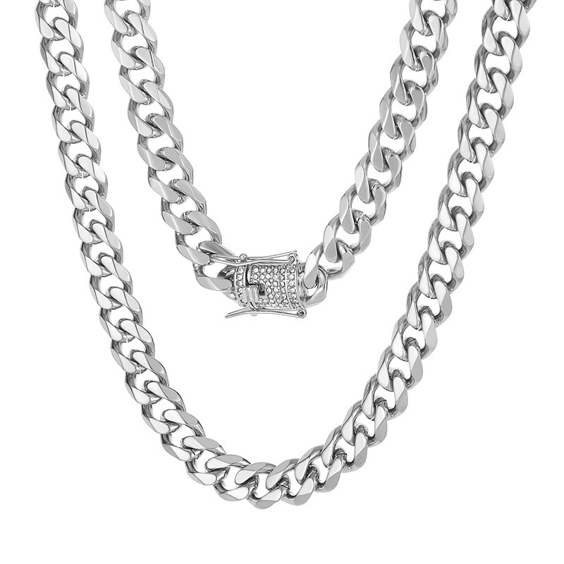 Fashion Geometric Stainless Steel Necklace Inlay Rhinestones Stainless Steel Necklaces