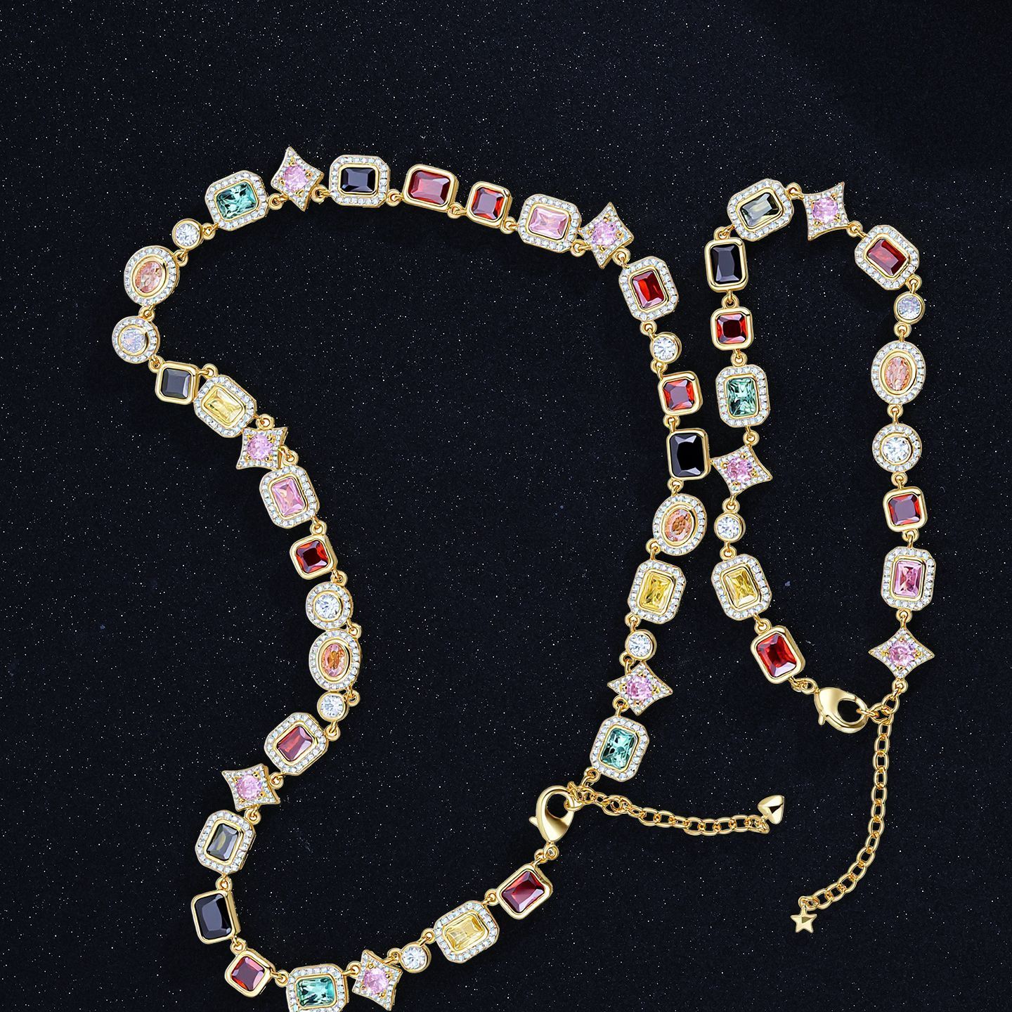 Colorful Gemstone Geometric Adjustable Women's Luxury Necklace Jewelry Hip Hop Dopamine Fashion Ins Diamond Embedded Light