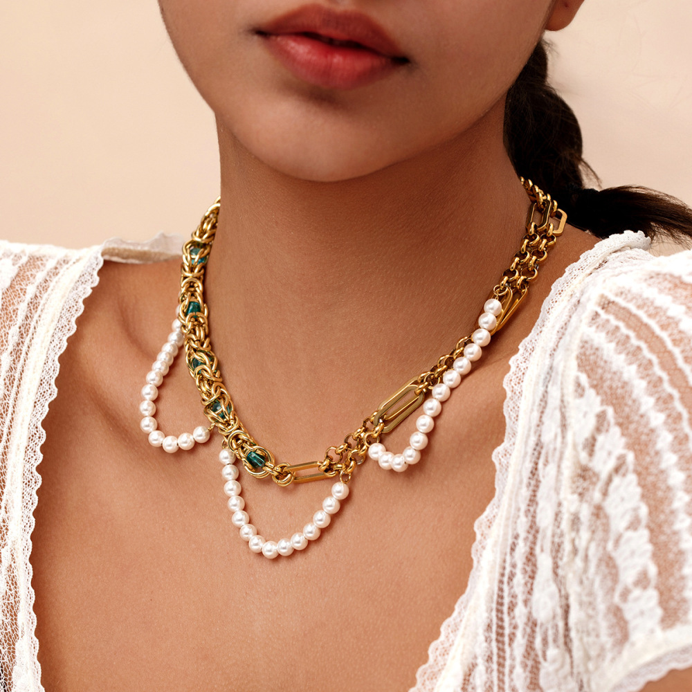 New Light Luxury Minority Retro Ins Style Simple Double-Layer Pearl Necklace Female Fashion Clavicle Chain Neck Strap Neck Accessories