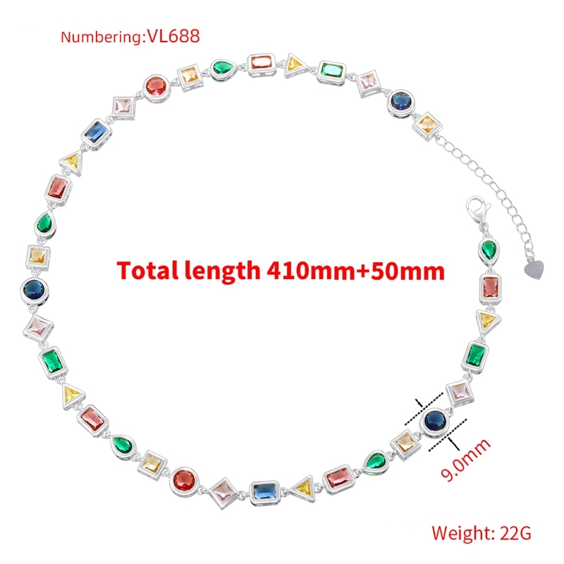 Luxury Personalized Geometric Color Diamond Inlaid Copper Bracelet Necklace Set Elegant Triangular Circular Square Waterdrop Shaped Jewelry Accessories For Women