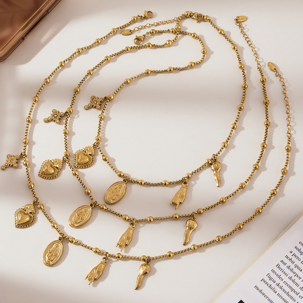 Stainless Steel DIY Multi-Parts Pendant Necklace Cross Heart Oval Jewelry Accessories 18K Gold Plated Versatile Jewelry