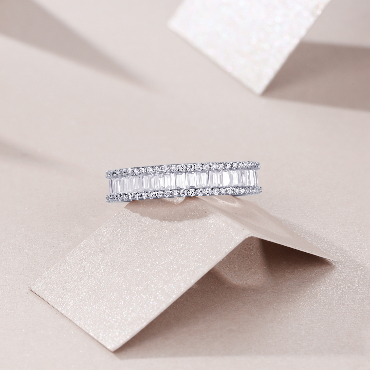 925 Sterling Silver Moissanite Geometric Rings GRA Certificate