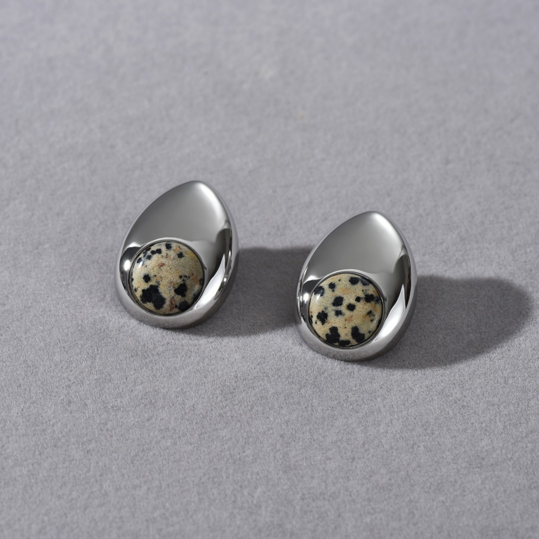 S925 Silver Needle Geometric Pattern Earrings Luxury Fashion Metal Engraving Spot Stone Versatile Women's Jewelry Accessories