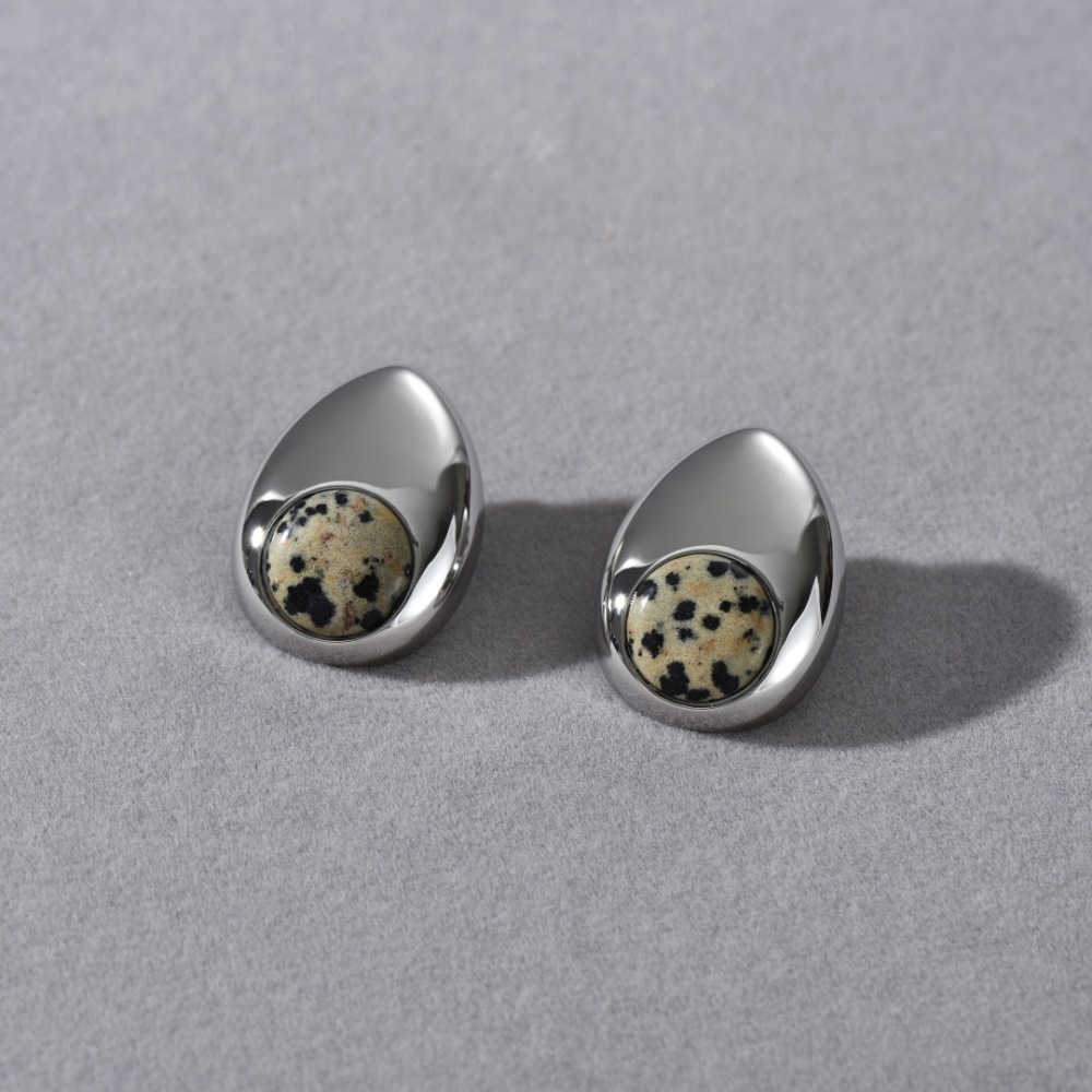 S925 Silver Needle Geometric Pattern Earrings Luxury Fashion Metal Engraving Spot Stone Versatile Women's Jewelry Accessories