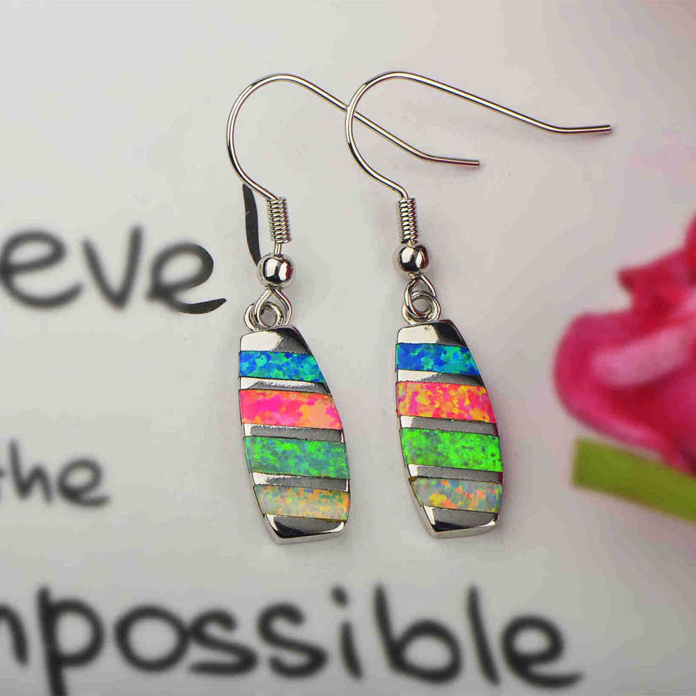 Colorful Women's Opal Long Rectangle Simple Style Jewelry Earrings Fashionable TikTok Ins European Style Jewelry Accessories