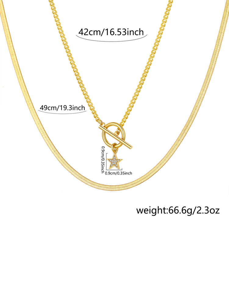 18K Gold Plated Personalized Grid Paperclip Box Multi-layer Necklace With Copper Inlaid Shiny Cubic Zirconia Pendant Set Necklace/Fashion Jewelry Gift Box Accessories/Suitable For Girlfriend Gifts And Daily Wear