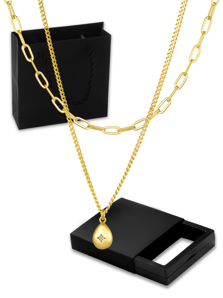 Fashion Layered Accessories: 18K Gold Plated Copper Heart-Shaped Hollow Pendant Necklace And Checkered Paperclip Set, Shiny Cubic Zirconia, Essential For Women