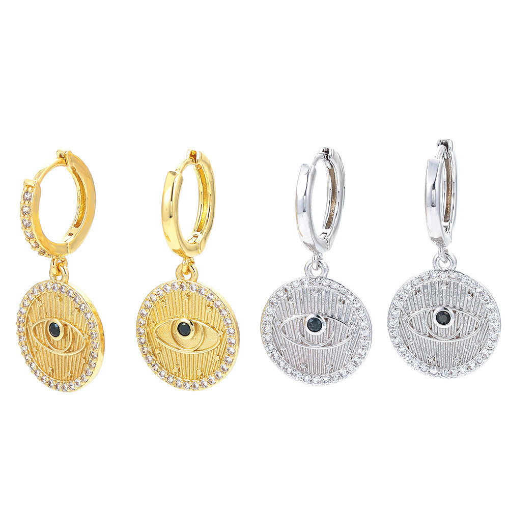 Fashion Micro-inlaid Zircon Eyes Round Brand Pendant Earrings Wholesale