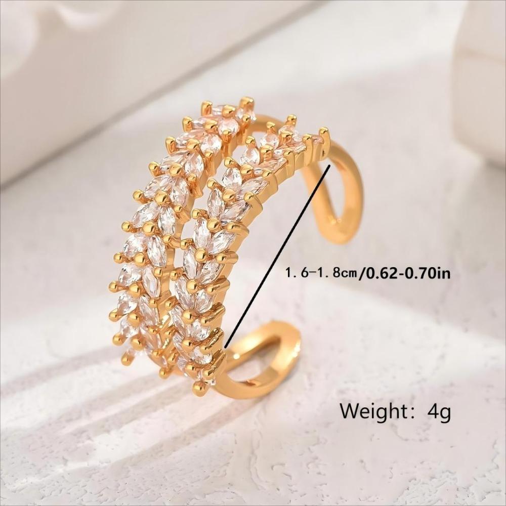 1 Piece Copper Inlaid Zircon Fashion Light Luxury High-end Niche Diamond-studded Wheat Spike Shape Open Ring Finger Banquet Party Jewelry Accessories