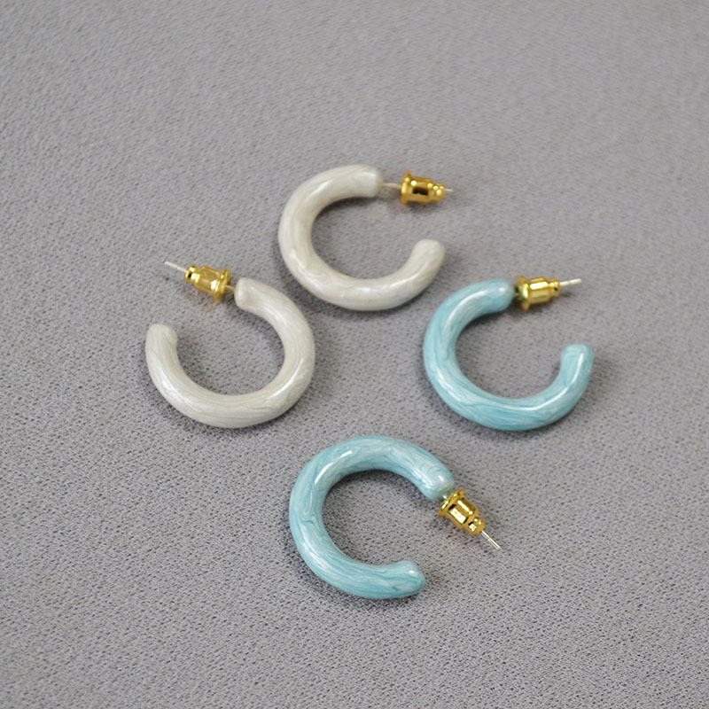 Fashionable Handmade Enamel Circle C-Shape 925 Silver Needle Trendy Earrings Women's Jewelry Accessories Geometric Pattern